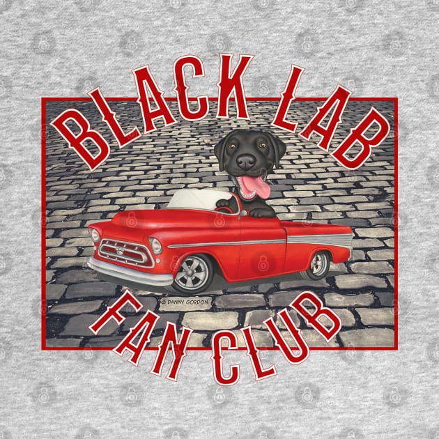 Cute Black Lab driving classic truck on gray brick by Danny Gordon Art
